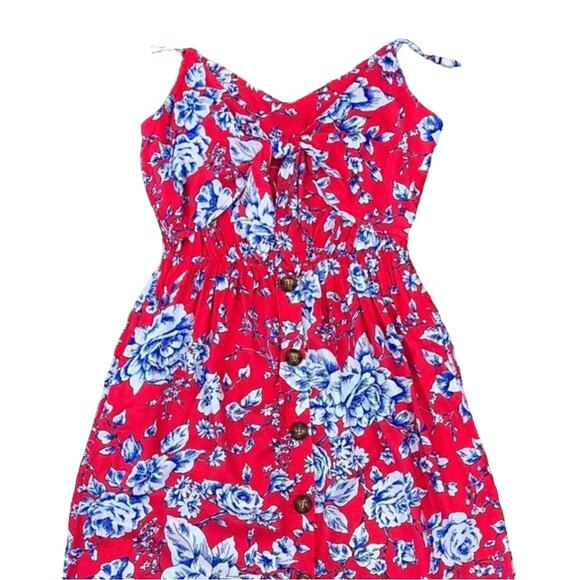 NWT Francesca's Mimi Chica Red/Pink Blue & White Floral Front Tie Dress - SMALL - Picture 5 of 10